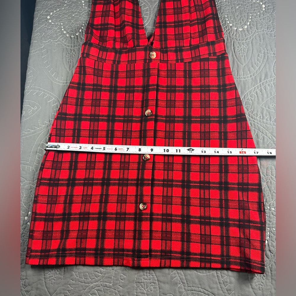 SHEIN Women’s Red Plaid Overall Dress Size Small - Picture 6 of 9